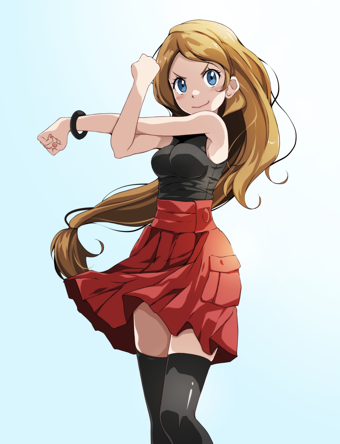 Tsukishiro Saika Pokemon Pokemon Xy Serena Pokemon Skirt Lift Thighhighs Yande Re